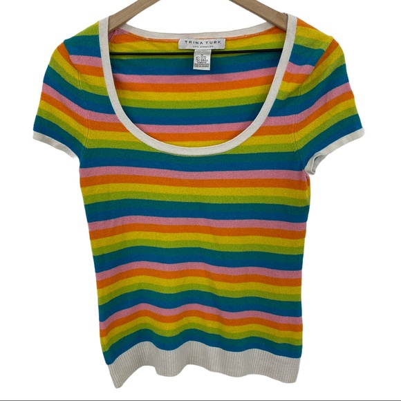 Trina Turk Tops - Trina Turk Rainbow Stripe Terry Cloth Y2K Shirt